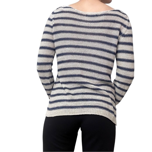 Vince Sweater Striped Knit Blue Gray Casual Grunge Fall Designer Size Small - Picture 3 of 7